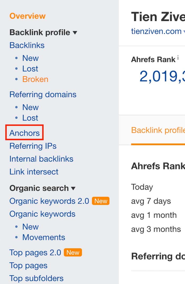 anchor text trong ahrefs